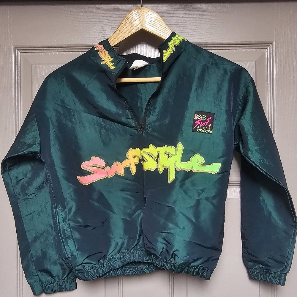 Surf Style Kids Hoodie - Teal and Neon Accents Size 6-8